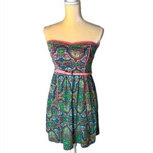Xhiliration Strapless Paisley Print Multicolor Dress with Matching Belt Sz Small